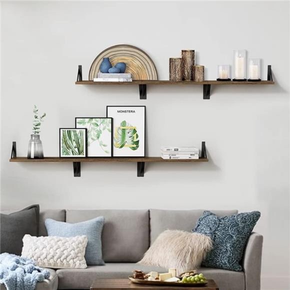 Rustic Floating Shelves Wall Mounted Set of 3, 17 Inch Natural Wood Wall Shelves - Picture 4 of 5